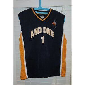 And One Blue Gold Basketball Playground Jersey Youth Medium 10/12 preowned....B3